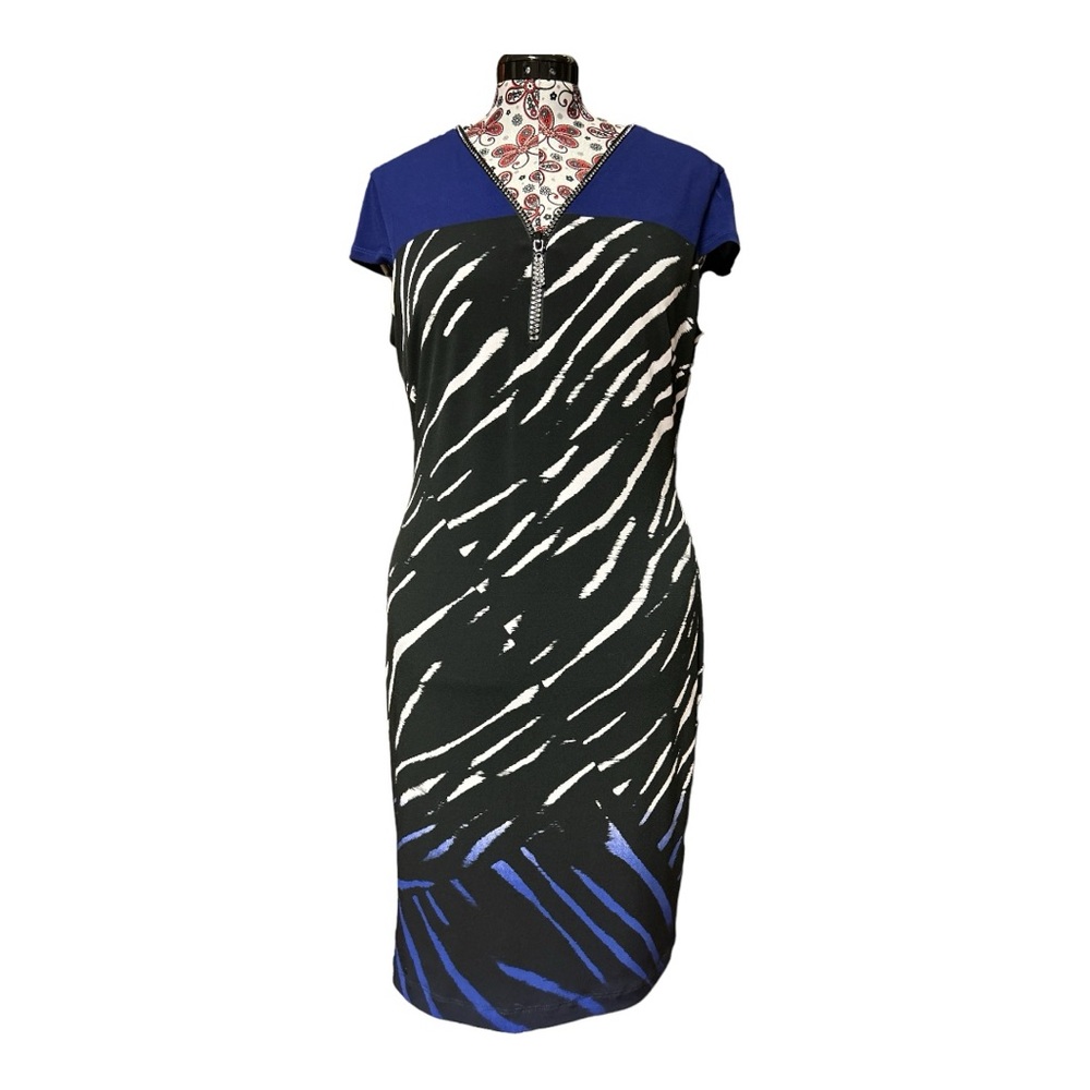 Frank Lyman Design Shortsleeve Zipper Midi Dress Size 14
